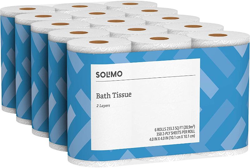 Photo 1 of Amazon Brand - Solimo 2-Ply Toilet Paper, 6 Count (Pack of 5)
