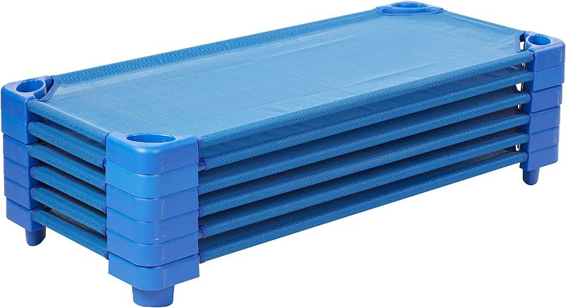 Photo 1 of ECR4Kids-ELR-16112 Children’s Naptime Cot, Stackable Daycare Sleeping Cot for Kids, Heavy-Duty, 52-Inches L x 23-Inches W, Ready-to-Assemble, Kids’ Bed, GREENGUARD [GOLD] Certified (Set of 6)- Blue
