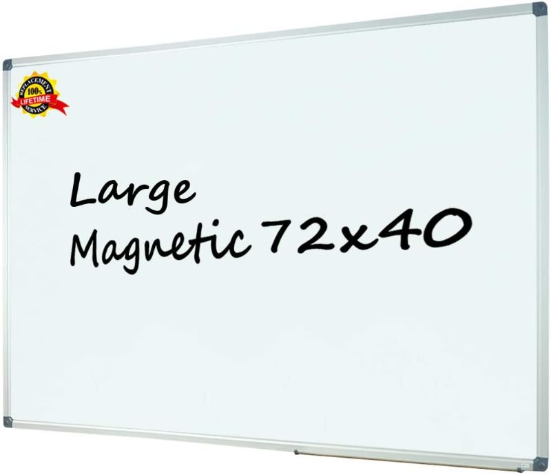 Photo 1 of Large 72" x 40" Magnetic Dry Erase Board - Wall Mounted Whiteboard| White Board with Pen Tray, Aluminum Message Presentation Memo Board for Office & School
