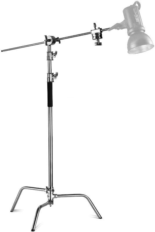 Photo 1 of Neewer Pro 100% Stainless Steel Heavy Duty C Stand with Boom Arm - Max Height 11ft/331cm Photography Light Stand with 4ft/120cm Holding Arm, 2 Grip Head for Studio Monolight, Softbox, Reflector
