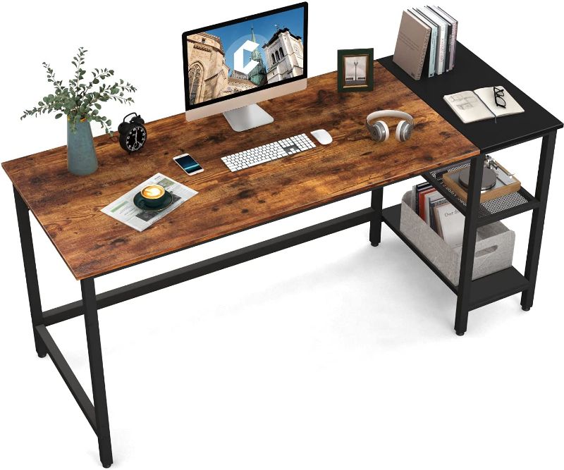 Photo 1 of INCOMPLETE CubiCubi Computer Home Office Desk, 63 Inch Small Desk Study Writing Table with Storage Shelves, Modern Simple PC Desk with Splice Board, Brown/Black
