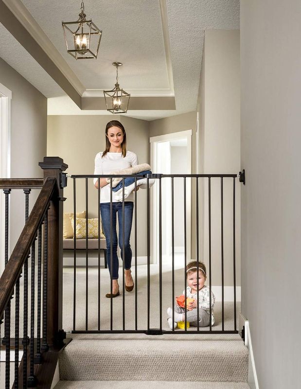 Photo 1 of Regalo 2-in-1 Extra Tall Easy Swing Stairway and Hallway Walk Through Baby Gate, Black
AS IS USED, HARDWARE NOT IN ORIGINAL PACKAGING, PLEASE SEE PHOTOS 