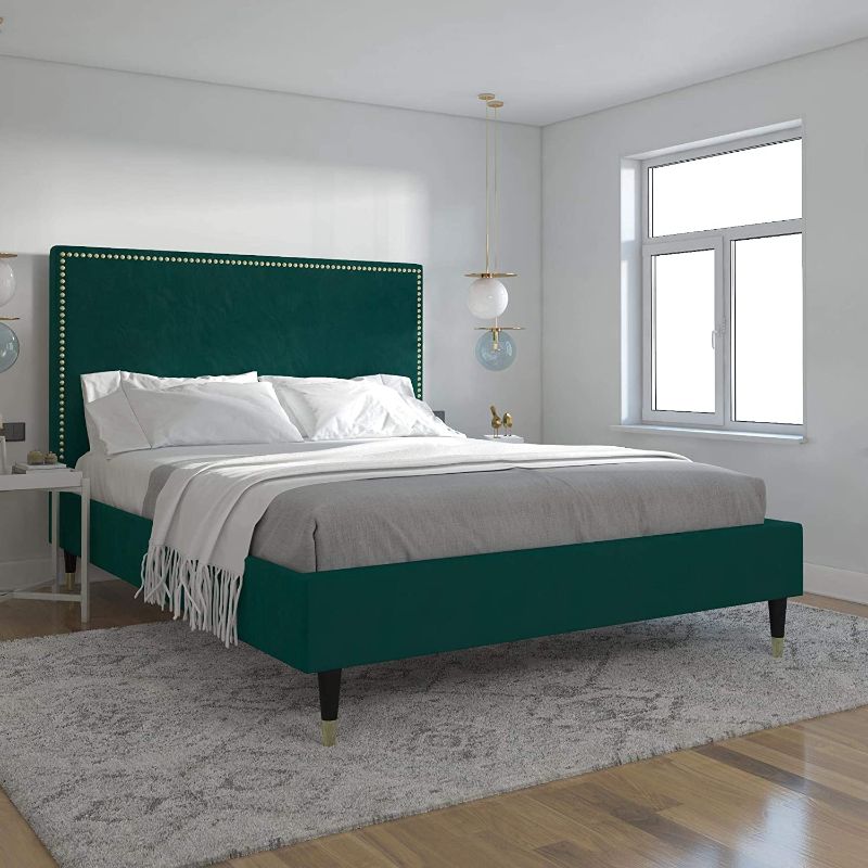 Photo 1 of CosmoLiving by Cosmopolitan Audrey Upholstered, Emerald Green Velvet, Queen Size Frame Bed
AS IS USED, INCOMPLETE, PARTS ONLY, PLEASE SEE PHOTOS BOX 1 OF TWO 