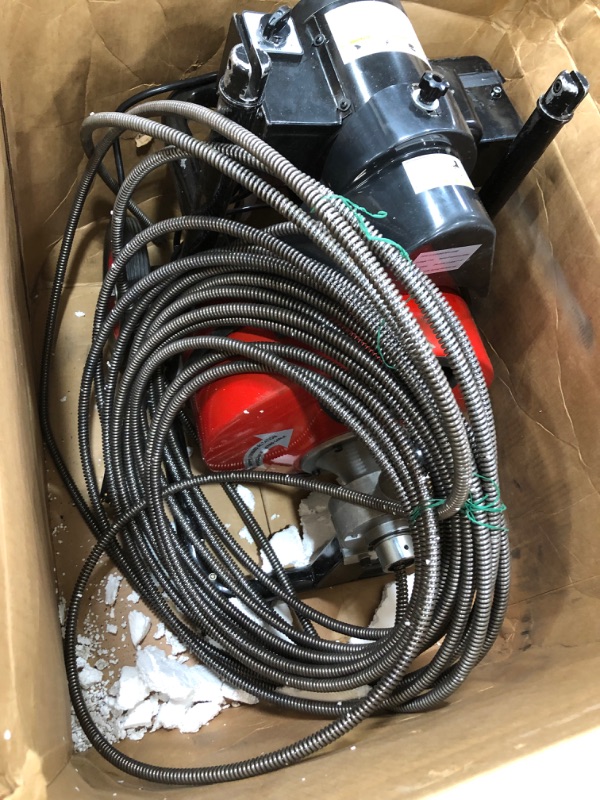 Photo 6 of VEVOR Drain Cleaner Machine 100ftx1/2in Electric Drain Auger 550W Sewer Snake Drill Machine, fit 1 Inch (25mm) to 4 Inch(100mm) Pipes, w/Wheels, Cutters, Foot Switch, for Drain Cleaners Plumbers
AS IS USED, HARDWARE NOT IN ORIGINAL PACKAGING, MISSING RAGS