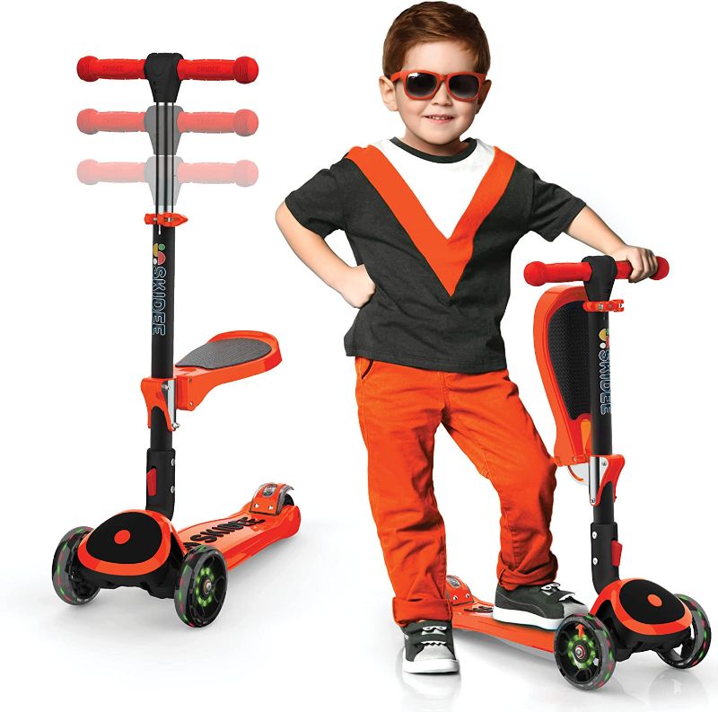 Photo 1 of Kick Scooters for Kids Ages 3-5 (Suitable for 2-12 Year Old) Adjustable Height Foldable Scooter Removable Seat, 3 LED Light Wheels, Rear Brake, Wide Standing Board, Outdoor Activities for Boys/Girls
AS IS USED