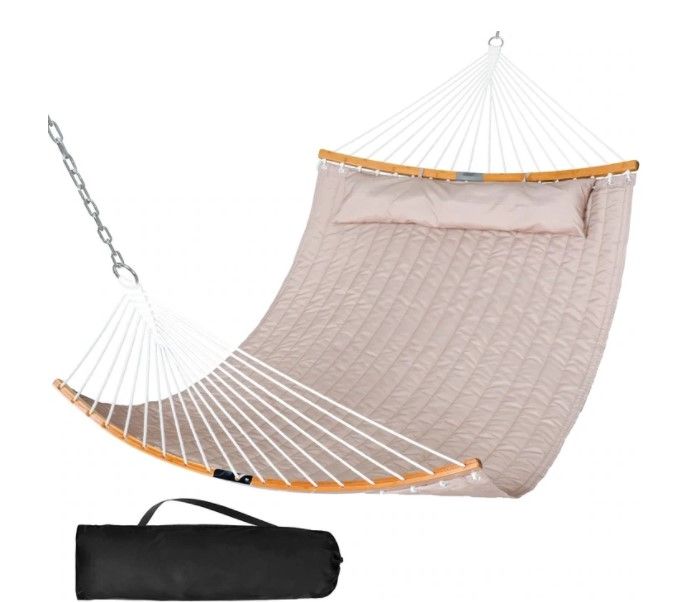 Photo 1 of 13.8Ft Quilted Fabric Double Hammocks w/ Curved Bamboo Bar and Pillow |SUNCREAT
AS IS USED