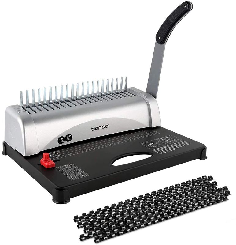 Photo 1 of Missing handle**
Binding Machine, 21-Holes, 450 Sheets, Comb Binding Machine with Starter Kit 100 PCS 3/8'' Comb Binding Spines, Comb Binding Machine Perfect for Letter Size, A4, A5 or Smaller Sizes Office Documents
AS IS USED