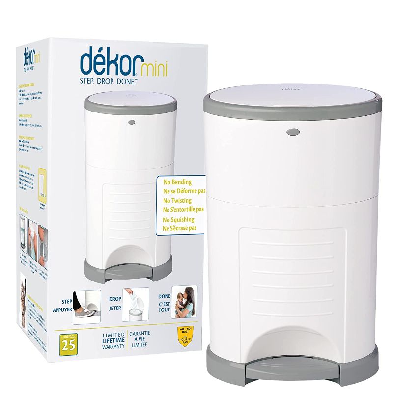 Photo 1 of Dekor Mini Hands-Free Diaper Pail | White | Easiest to Use | Just Step – Drop – Done | Doesn’t Absorb Odors | 20 Second Bag Change | Most Economical Refill System
AS IS USED, DAMAGED, LID DOESNT OPENE AUTOMATICALLY PLEASE SEE PHOTOS 