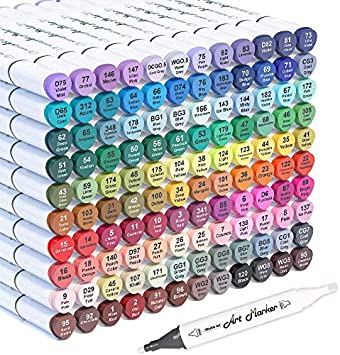 Photo 1 of 121 Colors Dual Tip Alcohol Based Art Markers,120 Colors plus 1 Blender Permanent Marker 1 Marker Pad with Case Perfect for Kids Adult Coloring Books Sketching Card Making
