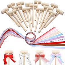 Photo 1 of 27 Pcs Wooden Hammer for Chocolate, Mini Mallets for Breakable Heart Mold Hammer with 9 Kinds of 47-inch Long Ribbons, Smooth Finished Natural Wood
