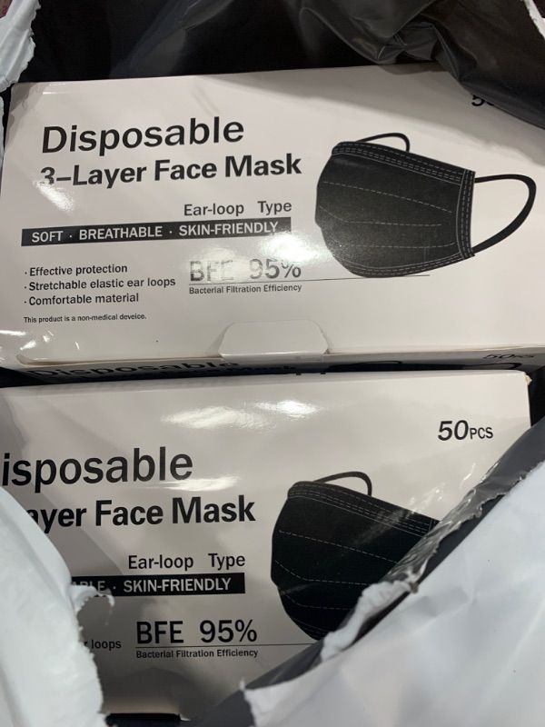 Photo 2 of 100PCS Black Disposable Face Mask 3 Ply Filter Protection Non Medical Face Masks Facial Cover
