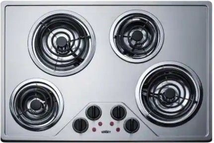 Photo 1 of 29.38 in. Coil Top Electric Cooktop in Stainless Steel with 4 Elements
