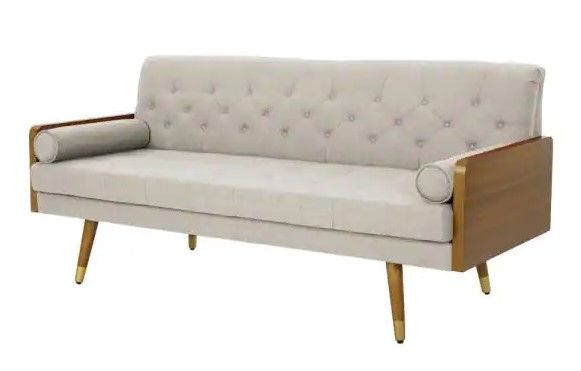 Photo 1 of **INCOMPLETE* MISSING PARTS** Noble House
72.3 in. Beige Tufted Fabric 3-Seater Sofa with Square Arms