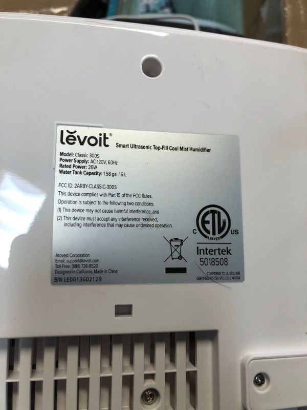 Photo 1 of *USED*
LEVOIT Humidifiers for Bedroom Large Room Home, Smart Wifi Alexa Control, 6L Top Fill Cool Mist for Baby and Plants, Ultrasonic, Essential Oil Diffuser, Customized Humidity, Night Light, Quiet, Gray
