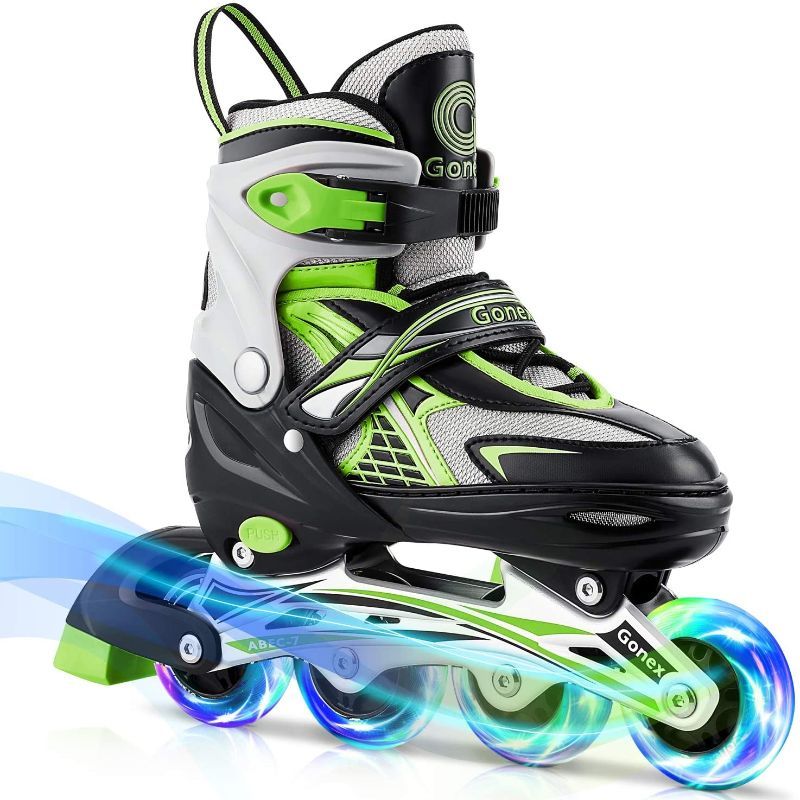 Photo 1 of GONEX INLINE SKATES FOR GIRLS BOYS KIDS, ADJUSTABLE SKATES OUTDOOR BLADES INLINE ROLLER SKATES FOR CHILDREN TEENS WOMEN WITH LIGHT UP WHEELS FOR INDOOR OUTDOOR BACKYARD SKATING SIZE L 4-7**
