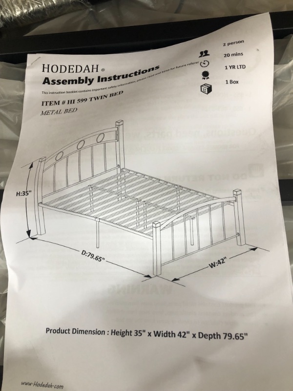 Photo 1 of Complete Twin Metal Bed with Headboard, Footboard and Mahogany Wood Posts
