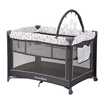 Photo 1 of Pamo Babe Portable Playard,Sturdy Play Yard with Mattress and Toy bar with Soft Toys(Grey)
