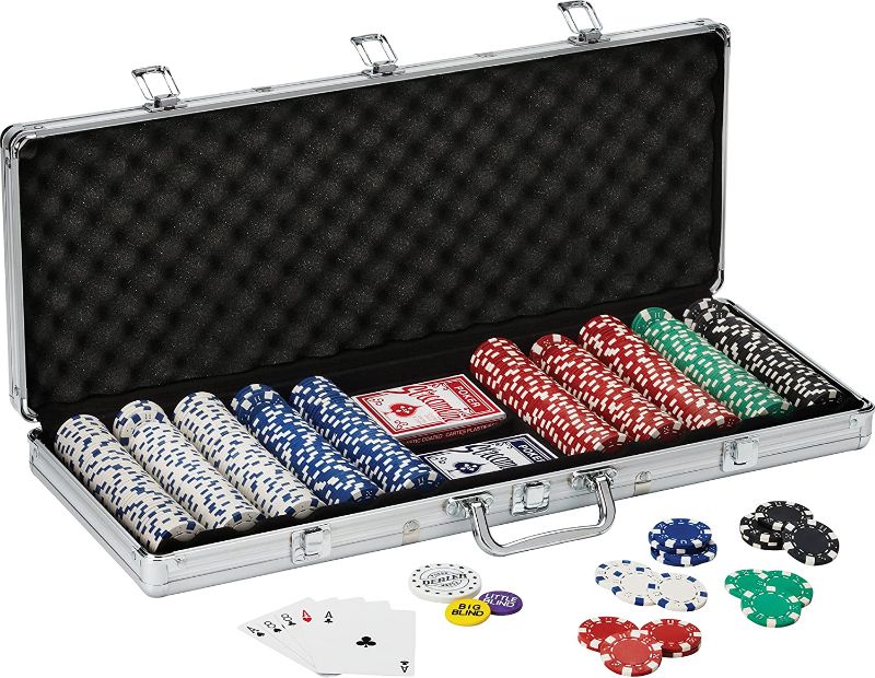 Photo 1 of 11.5 Gram Texas Hold 'em Claytec Poker Chip Set with Aluminum Case, 500 Striped Dice Chips
