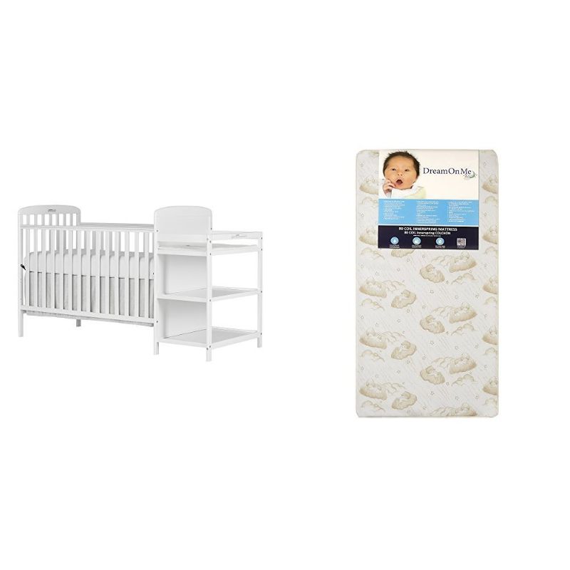 Photo 1 of Dream On Me 4 in 1 Full Size Crib and Changing Table Combo with Dream On Me Spring Crib and Toddler Bed Mattress, Twilight
