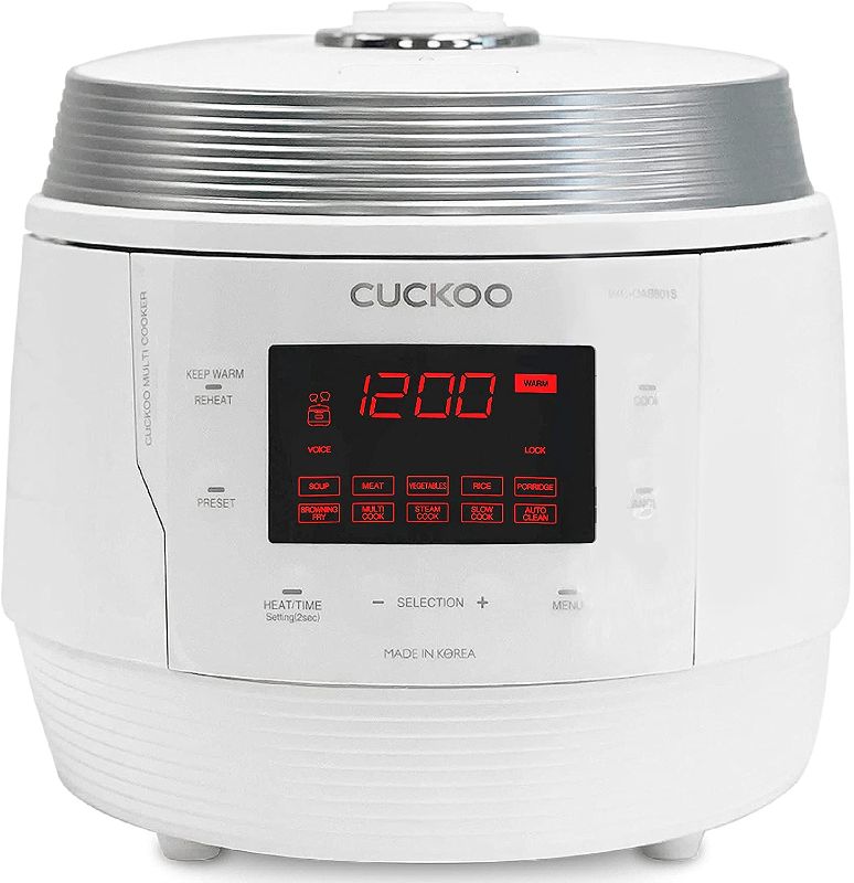 Photo 1 of CUCKOO CMC-QAB501SW | 5QT. Standard 8-in-1 Electric Pressure Cooker | 10 Menu Options: Slow Cooker, Sauté, Steamer, Yogurt, Soup Maker & More, Made in Korea | White/Silver
