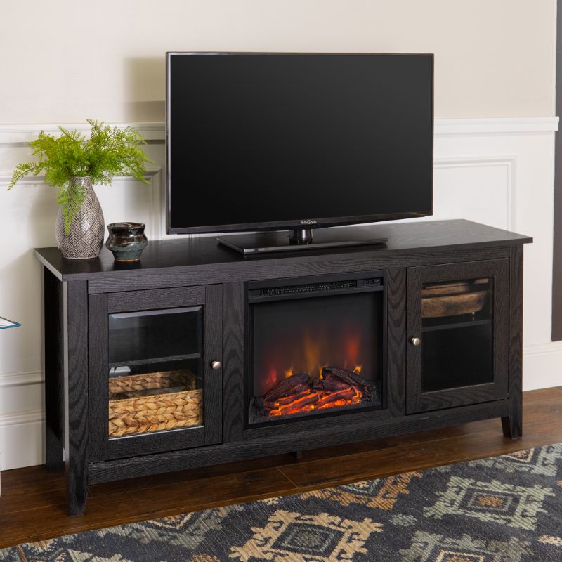 Photo 1 of 58-inch Black Wood Fireplace TV Stand with Doors
**MISSING COMPONENTS**