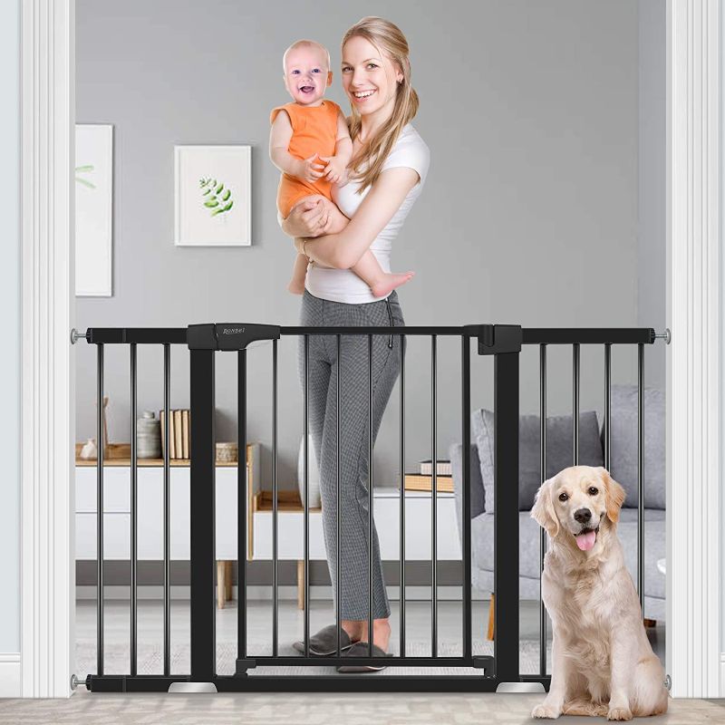 Photo 1 of Baby Gate for Doorways and Stairs, RONBEI 30" Auto Close Safety Baby Gate for Kids and Pets, Extra Wide Child Gate Dog Gates for The House, Heavy Duty Metal Walk Through Door (Black)
