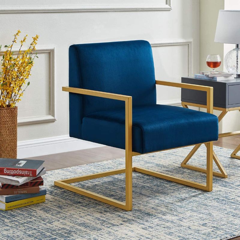 Photo 1 of 24KF Comfortable Fashional Accent Chair - Velvet Cushion & Square Arm Metal Golden Stand -BLACK
