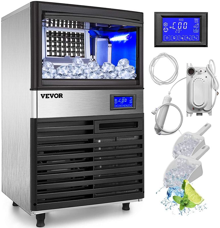 Photo 1 of **PARTS ONLY AND DISPLAY BROKEN***VEVOR 110V Commercial ice Maker 155LBS/24H with 39LBS Bin and Electric Water Drain Pump, Clear Cube, Stainless Steel Construction, Auto Operation, Include Water Filter 2 Scoops and Connection Hose

