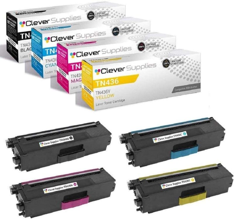 Photo 1 of Clever Supplies Compatible Toner Cartridges Replacement for Brother TN436 TN-436 TN436BK TN436C TN436M TN436Y HL-L8360CDW L9310CDW MFC-L8900CDW L9570CDW 4 Color Set
