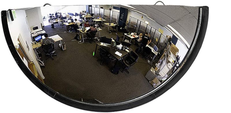 Photo 1 of 18” Acrylic Bubble Half Dome Mirror with Black Rim, Round Indoor Security Mirror for Driveway Safety Spots, Outdoor Warehouse Side View, Circular Wall Mirror for Office Use - Vision Metalizers (DPB1812)
