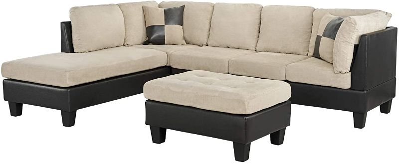 Photo 1 of **incomplete*** Casa Andrea Milano llc Modern Microfiber and Faux Leather Sectional Sofa and Ottoman Set, Tan
