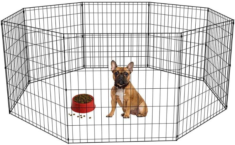 Photo 1 of 24 Tall Dog Playpen Crate Fence Pet Kennel Play Pen Exercise Cage -8 Panel Black
