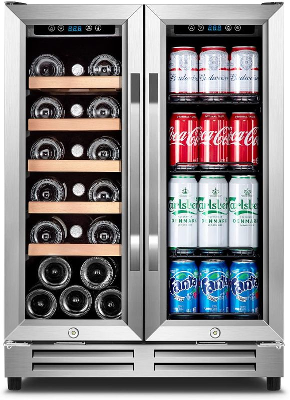 Photo 1 of Wine and Beverage cooer,24 inch 2-IN-1 Beverage Refrigerator Beverage Fridge Dual Zone with 2 Independent Cooling Built-in or Freestanding, 20 Bottle and 66 Can
