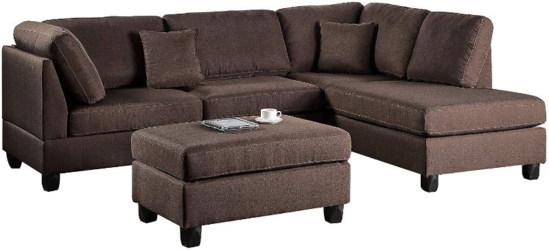 Photo 1 of  Linen-Like Left or Right Hand Chaise Sectional with Ottoman Set, Chocolate
BOX 4 OF 4 ONLY