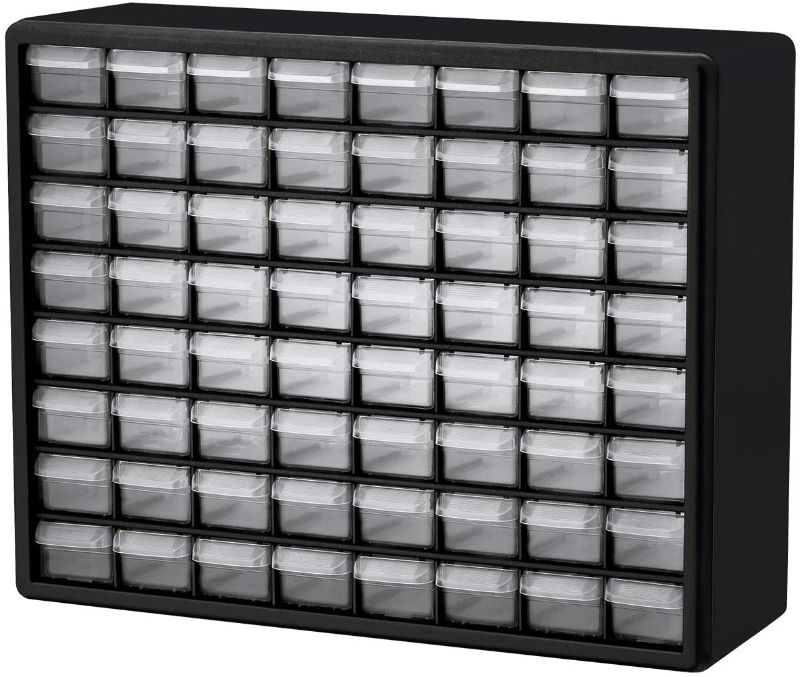 Photo 1 of Akro-Mils 64 Drawer 10164, Plastic Parts Storage Hardware and Craft Cabinet, (20-Inch W x 6-Inch D x 16-Inch H), Black (1-Pack)
