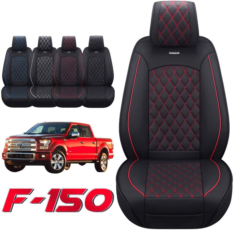 Photo 1 of Aierxuan Car Seat Covers Front Set with Waterproof Leather Automotive Vehicle Cushion for Cars SUV Pickup Truck Fit for 2009 to 2022 Ford F150 Carhartt and 2017 to 2022 F250 F350 F450(Black and Red)
