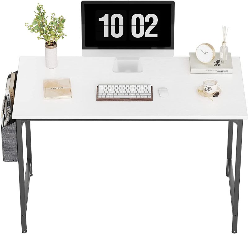 Photo 1 of CubiCubi Computer Desk 47" Study Writing Table for Home Office, Modern Simple Style PC Desk, Black Metal Frame, White
