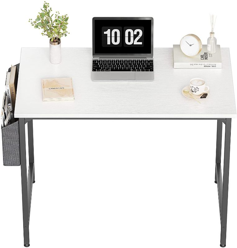 Photo 1 of CubiCubi Computer Desk 40" Study Writing Table for Home Office, Modern Simple Style PC Desk, Black Metal Frame, White
