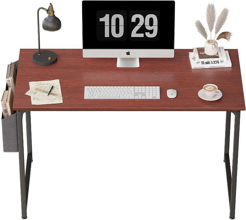 Photo 1 of CubiCubi Study Computer Desk 47 Inch Home Office Writing Small Desk, Modern Simple Style PC Table, Black Metal Frame, Red