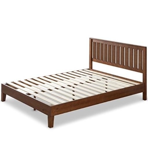 Photo 1 of ***PARTS ONLY*** Zinus 12 Inch Deluxe Solid Wood Platform Bed with Headboard / No Box Spring Needed / Wood Slat Support / Antique Espresso Finish, Queen ***BROKEN***
