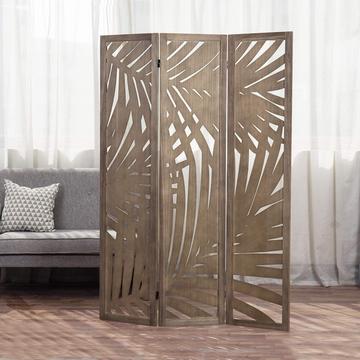 Photo 1 of 3 Panel, Brown Wood Tropical Palm Leaf Cutout Decorative Room Divider