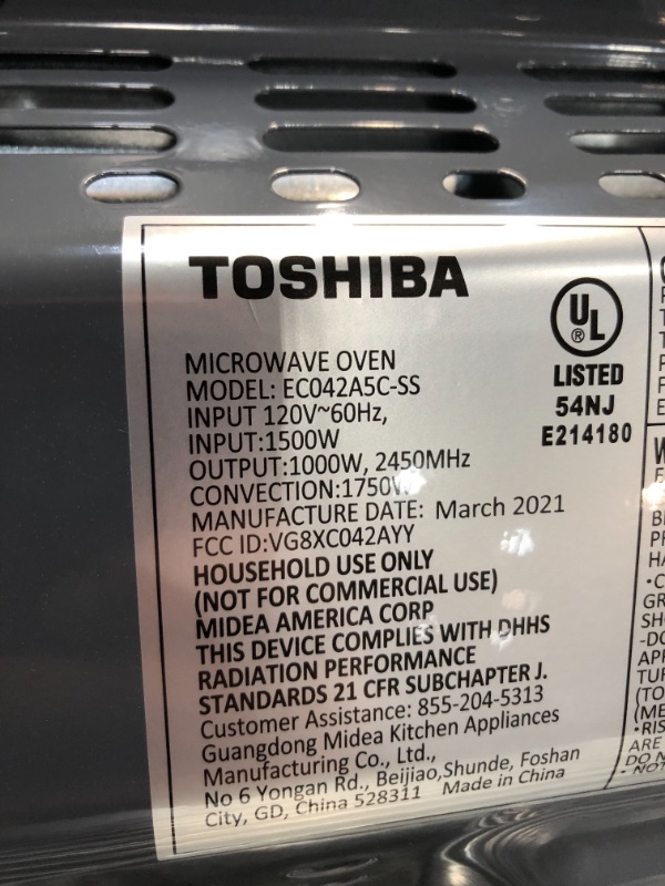 Photo 4 of Toshiba EC042A5C-SS Countertop Microwave Oven with Convection, Smart Sensor, Sound On/Off Function and LCD Display, 1.5 Cu.ft, Stainless Steel