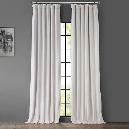 Photo 1 of 50"X120"- Exclusive Fabrics & Furnishings Alabaster Beige Velvet Rod Pocket Blackout Curtain, ALABASTER BEIGE