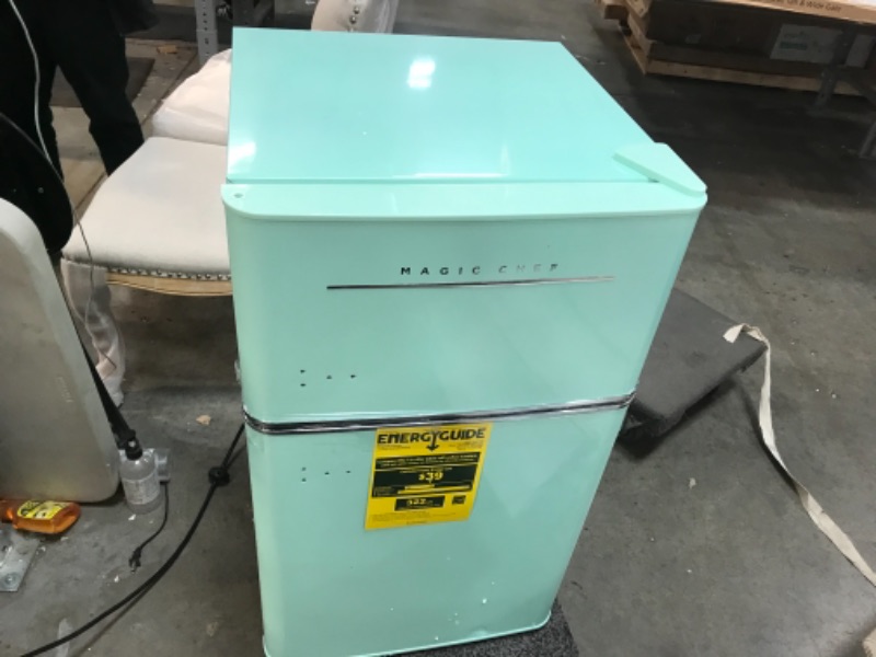 Photo 3 of Magic Chef Retro 3.2 Cu. Ft. 2-Door Mini Fridge in Mint Green
