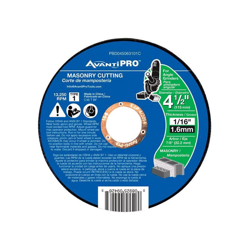 Photo 1 of *22 pack*
Avanti Pro 4-1/2 in. Dia. X 7/8 in. Aluminum Oxide Masonry Cut-Off Disc