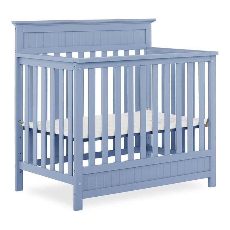 Photo 1 of Dream on Me Harbor Modern Wood 4-in-1 Convertible Mini Crib in Dusty Blue
