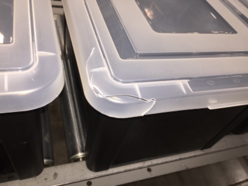 Photo 4 of *3 lids are broken at the corner*
Plastic Storage Bin  4 Pack, Black.