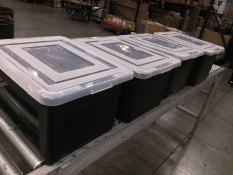 Photo 6 of *3 lids are broken at the corner*
Plastic Storage Bin  4 Pack, Black.