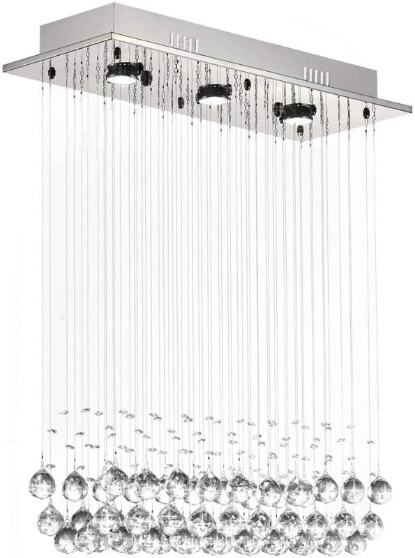 Photo 1 of 7PM Modern Rectangular Crystal Chandelier Raindrop LED Ceiling Lighting Fixture Flush Mount for Dining Room Kitchen Island L25'' x W10'' x H32''
