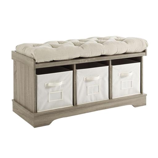 Photo 1 of 42" Wood Storage Bench with Totes and Cushion, One Size , Gray
